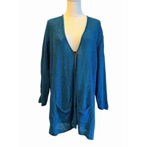 Coldwater Creek Sweater Cardigan Womens XL Slub Knit Linen Blend Indie Lagenlook